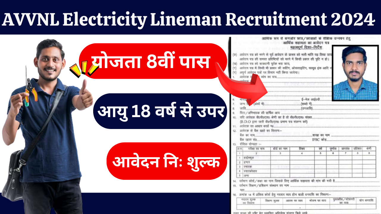 AVVNL Electricity Lineman Recruitment 2024 : बिजली विभाग लाइनमैन भर्ती का सूचना जारी,सिर्फ 8वीं पास करें आवेदन