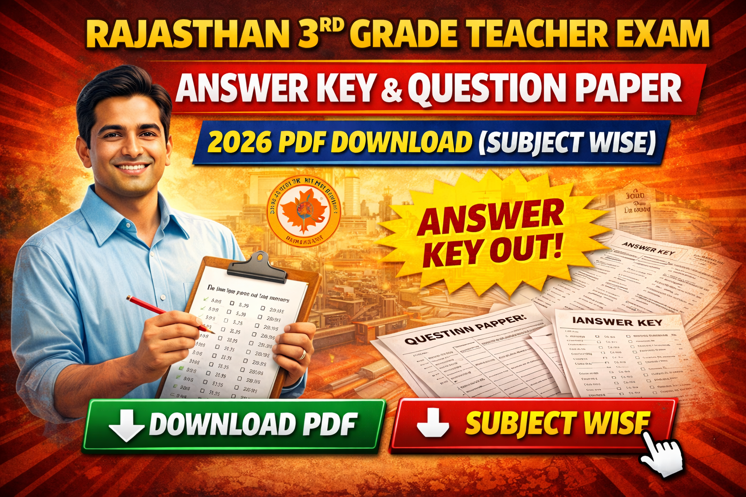 Rajasthan 3rd Grade Teacher Exam Answer Key & Question Paper 2026