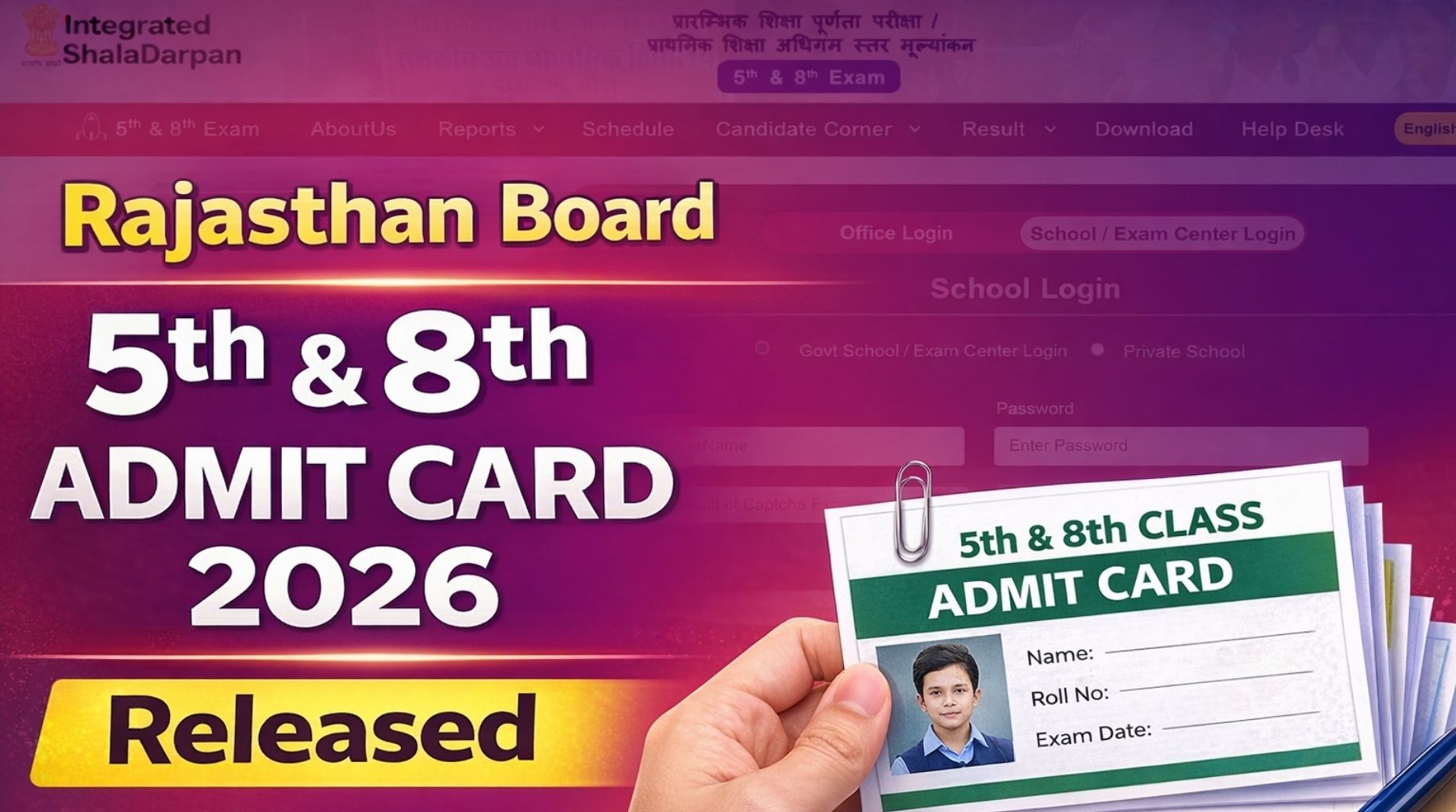 Rajasthan Board 5th & 8th Admit Card 2026 Released
